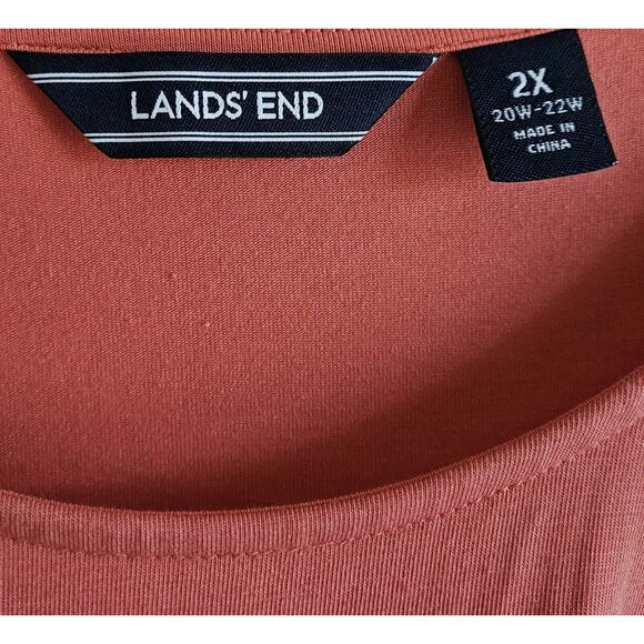 LANDS END Women Plus 2X 20 22 Dress Midi Twist Knot Coral Pima Cotton 3/4 Sleeve - Picture 3 of 8